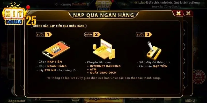 HITCLUB có rất nhiều phương thức nạp tiền